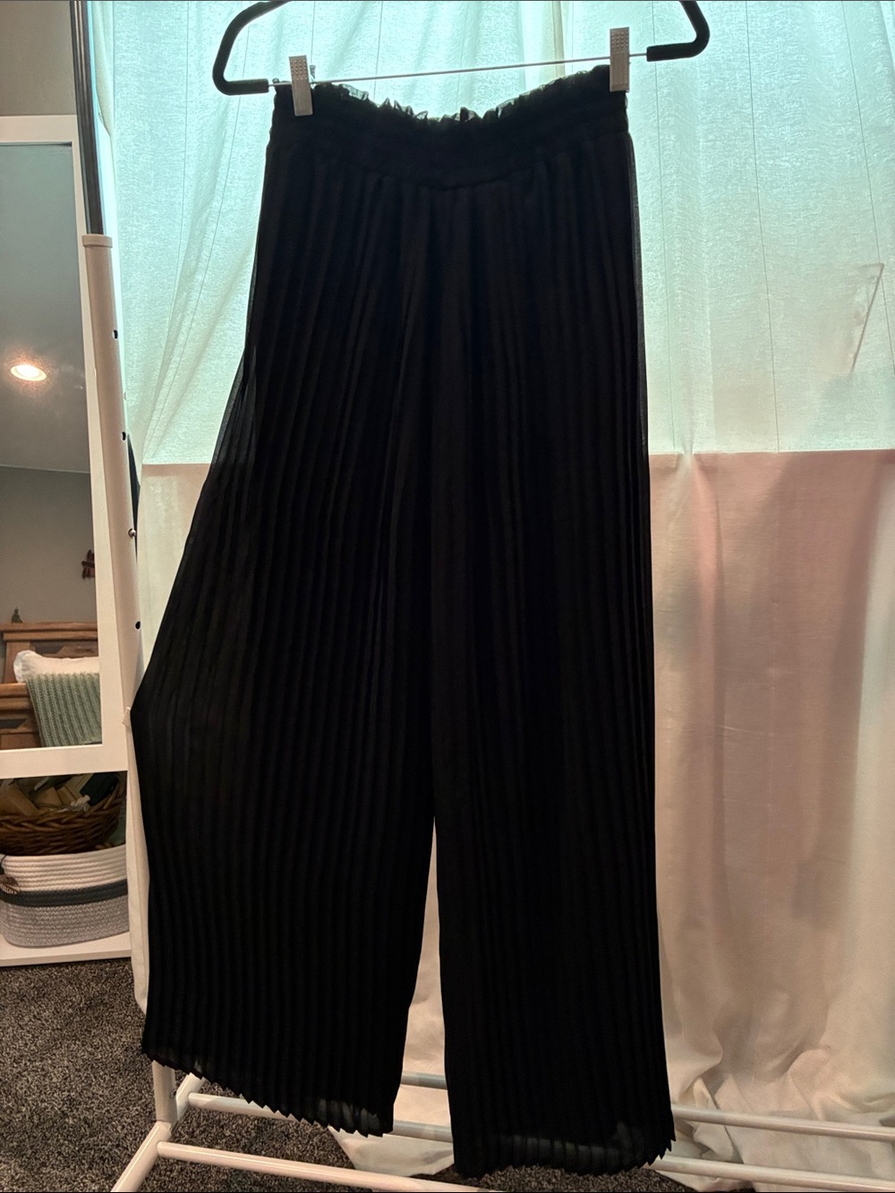 Wide-Leg Pleated Pants in Black